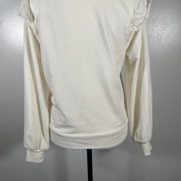 J.CREW Sweatshirt Womens Small Ivory Flutter Long Sleeve Round Neck Pullover - Picture 11 of 16